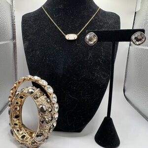 Elegant Crystal-Studded Gold Jewelry Set with Bracelet, Necklace and Earrings